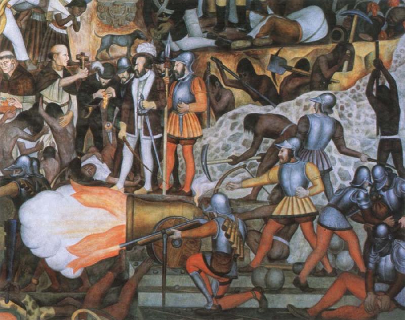 Diego Rivera the spanish conquest of mexico oil painting image